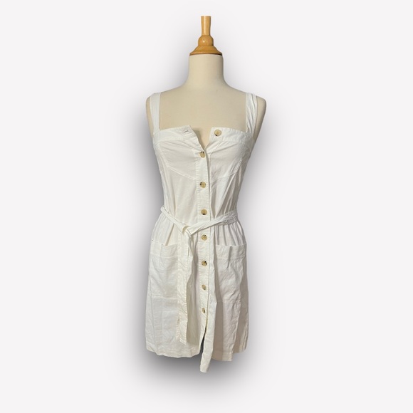THEORY NWT SALINA DRESS WHITE CRUNCH STRETCH LINEN BELTED BUTTON TANK DR… - Picture 3 of 12